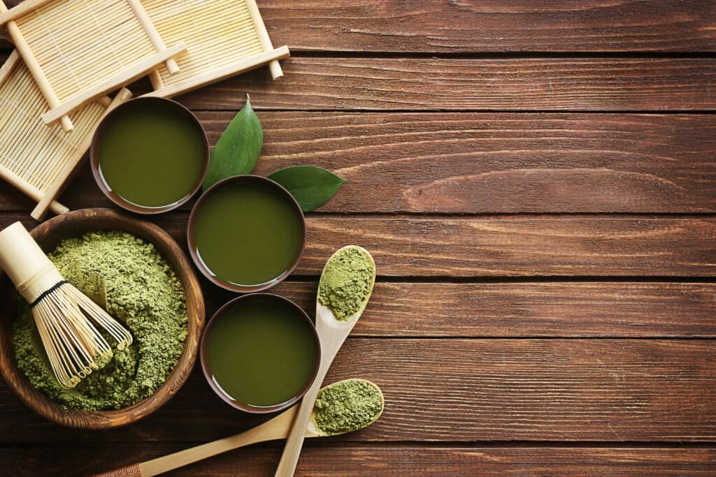 matcha powder and tea