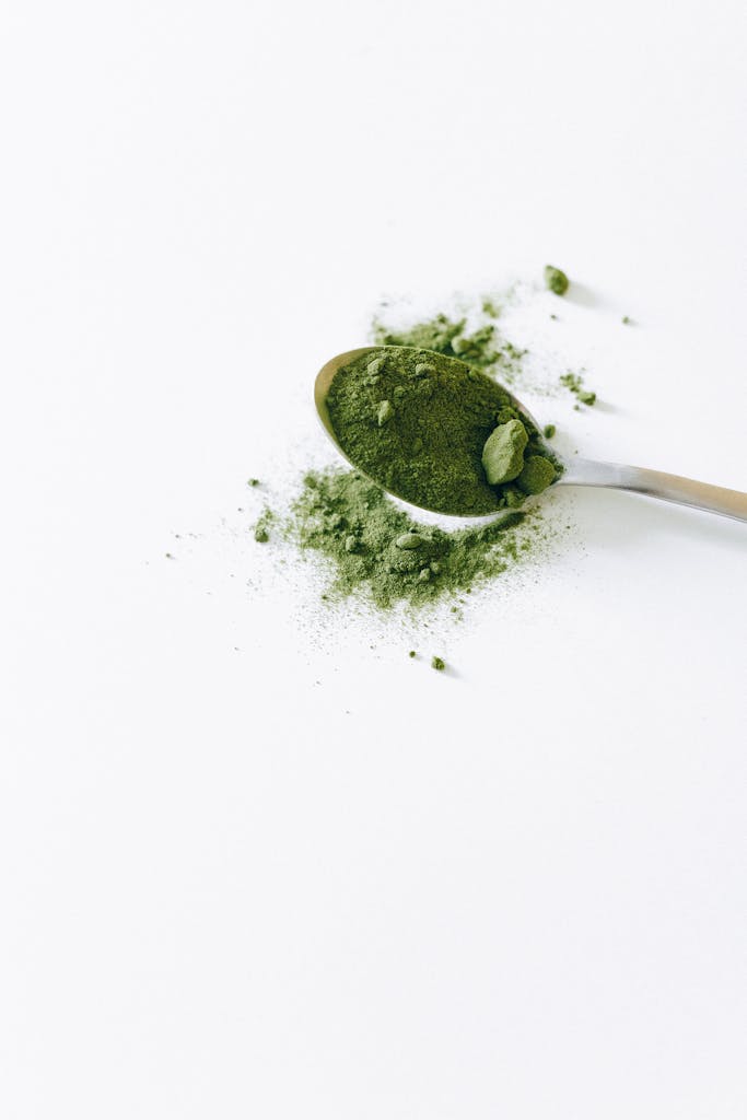 Matcha Powder on a Spoon for face clay mask for combination skin recipe